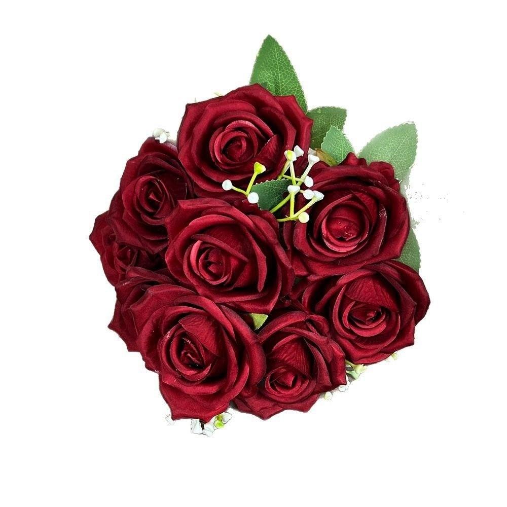 9 Heads Real Happy Imperial Rose Flower Mini Photography Photo Gift Valentine's Day Flowers 10 Colors Crystal Grass Bouquet