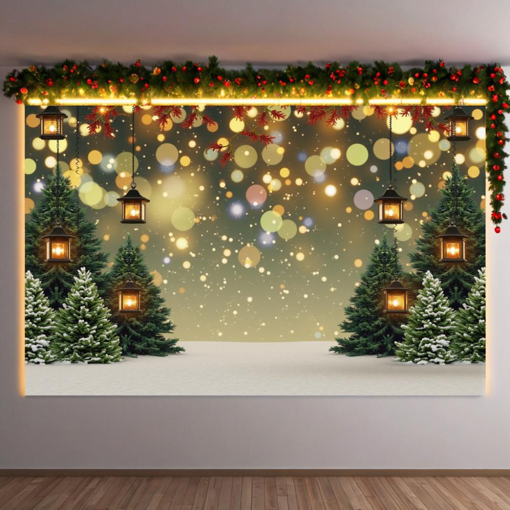 Merry Christmas Winter Forest Landscape Background Cloth 2025 Xmas New Year Party Decoration Supplies Photography Background