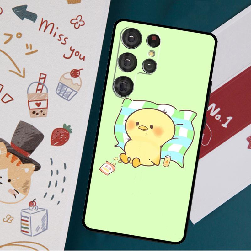 Kwaii Yellow Duck Case For Samsung Galaxy S23 S21 S22 Ultra Plus S20 FE Note 20 Note 10 S8 S9 S10 Plus Cover