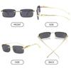 Rimless Rectangle Sunglasses Retro Clear Ocean Lens Sun Glasses Cheetah Decoration Shades UV400 Eyewear for Women Men