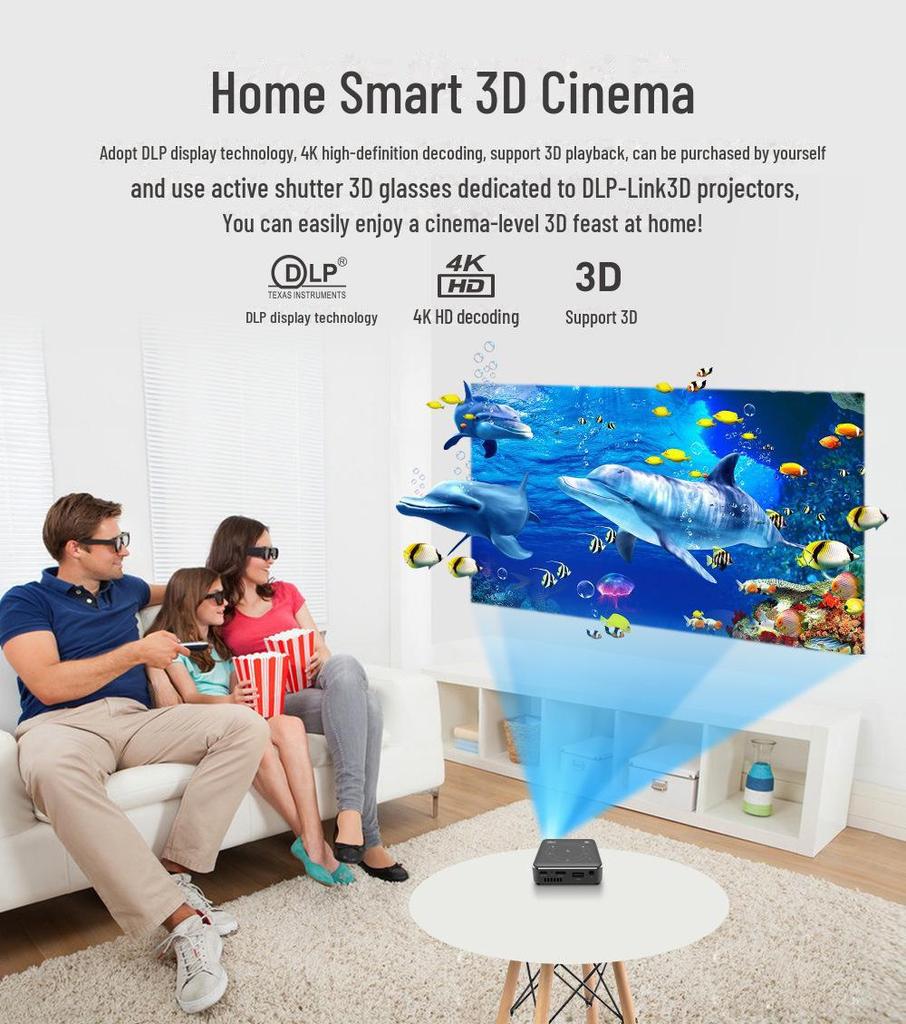 Warranty-Backed 3D 4K Mini Smart Projector with 16GB