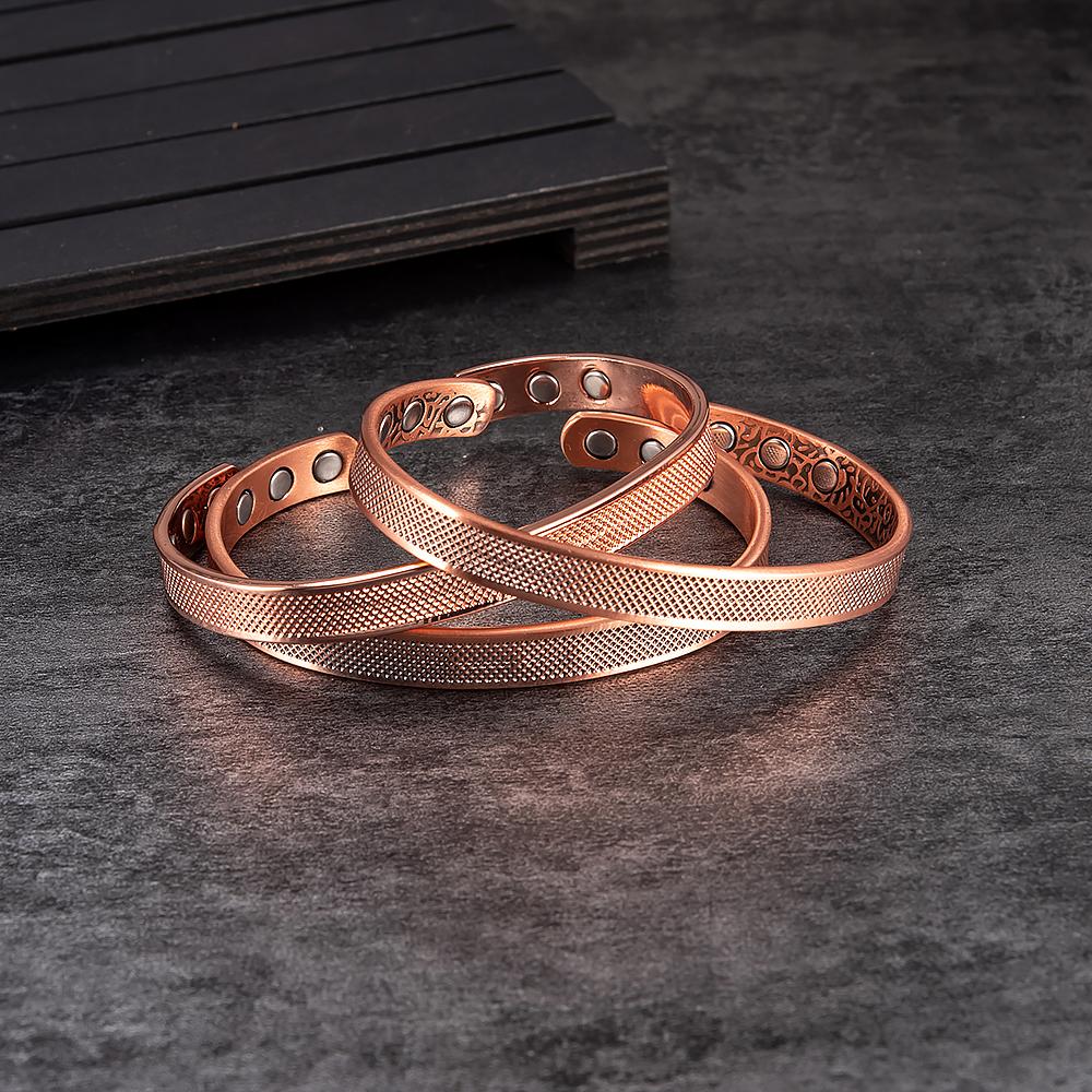Vinterly Pure Copper Magnetic Bracelets Adjustable 8mm Knot Magnet Cuff Bangle Vintage Health Energy Jewelry Women Men Resizable