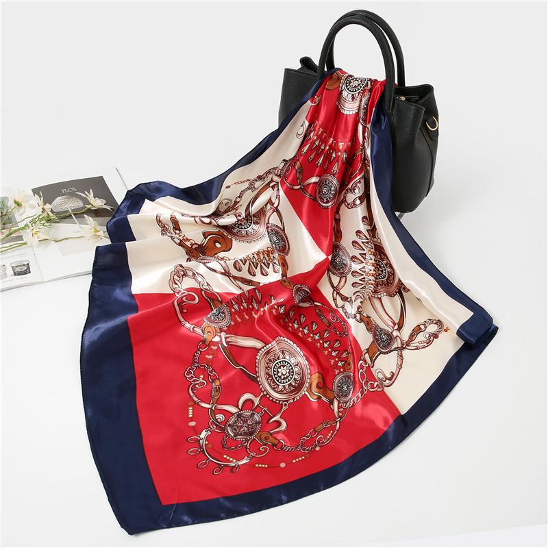 New 90cm Silk Scarf Women Print Hair Neck Square Office Ladies Shawl Bandanna Muslim Hijab Handkerchief Muffler Foulard female