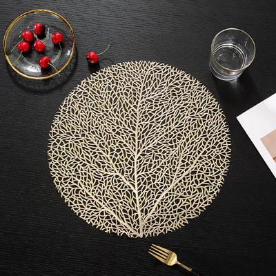 Runde Tischmatte für den Esstisch, rutschfest, abwischbar, Korallenbaum-Muster, Tischset, hitzebeständig, hohl, Tischuntersetzer, Schüsselunterlage, Heim-Weihnachtsdekoration