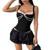 European and American Style New Women's Clothing French Splicing Pink Lace Sweet and Cool Pearl Chain Fishbone Bra Vest Women