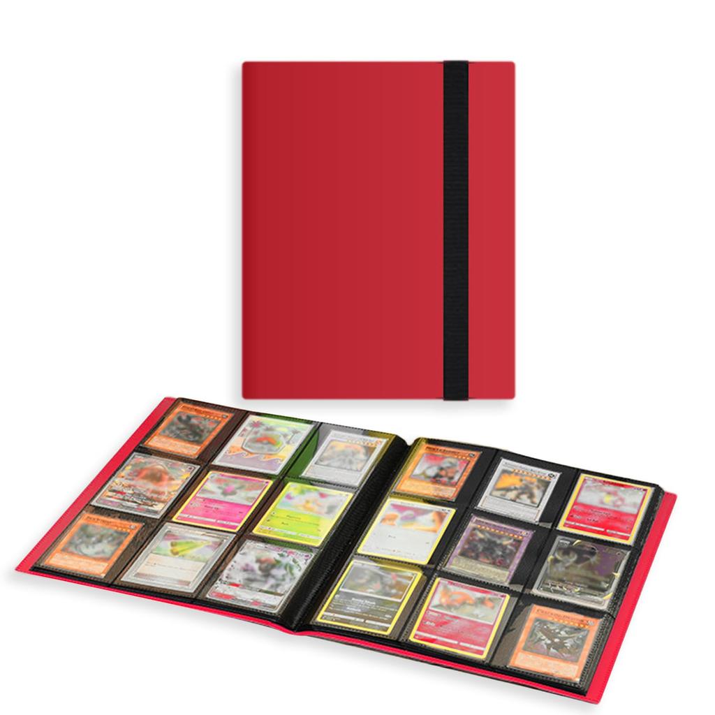 WISSUA Card File Trading Card Binder Card Case File Sleeve Compatible Card Storage 9 Pockets Holds 360 Game/Sports (Red, Cards)