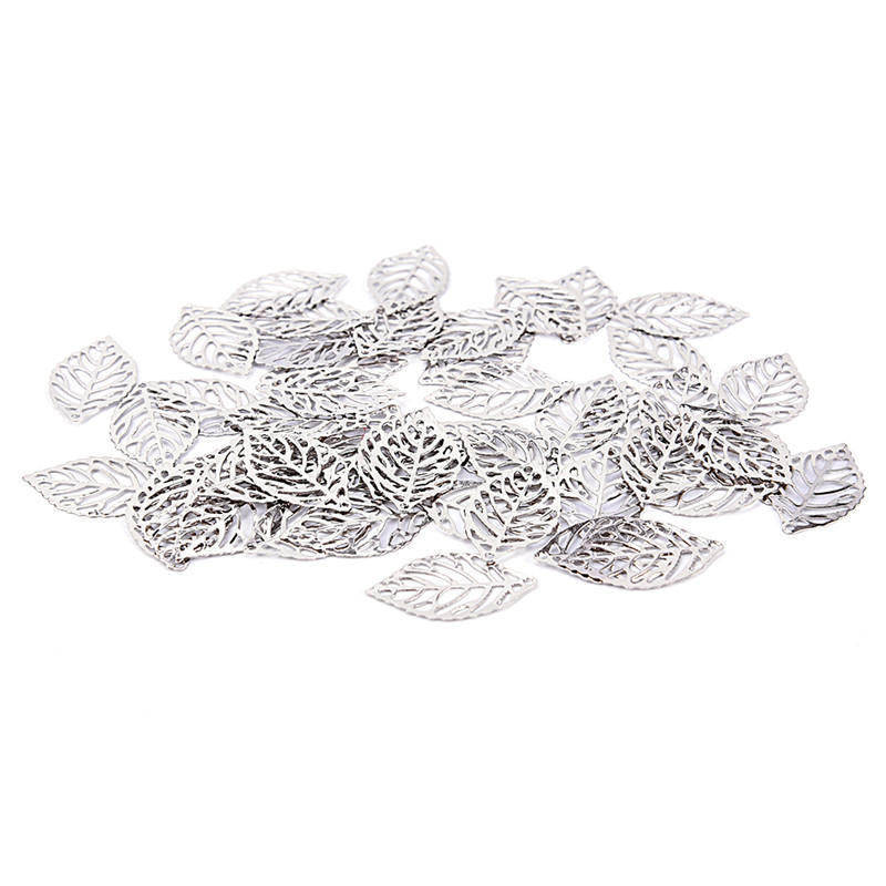 50Pcs Charm Filigree Hollow Leaves Pendant Diy Jewelry Making Leaves Metal Craft