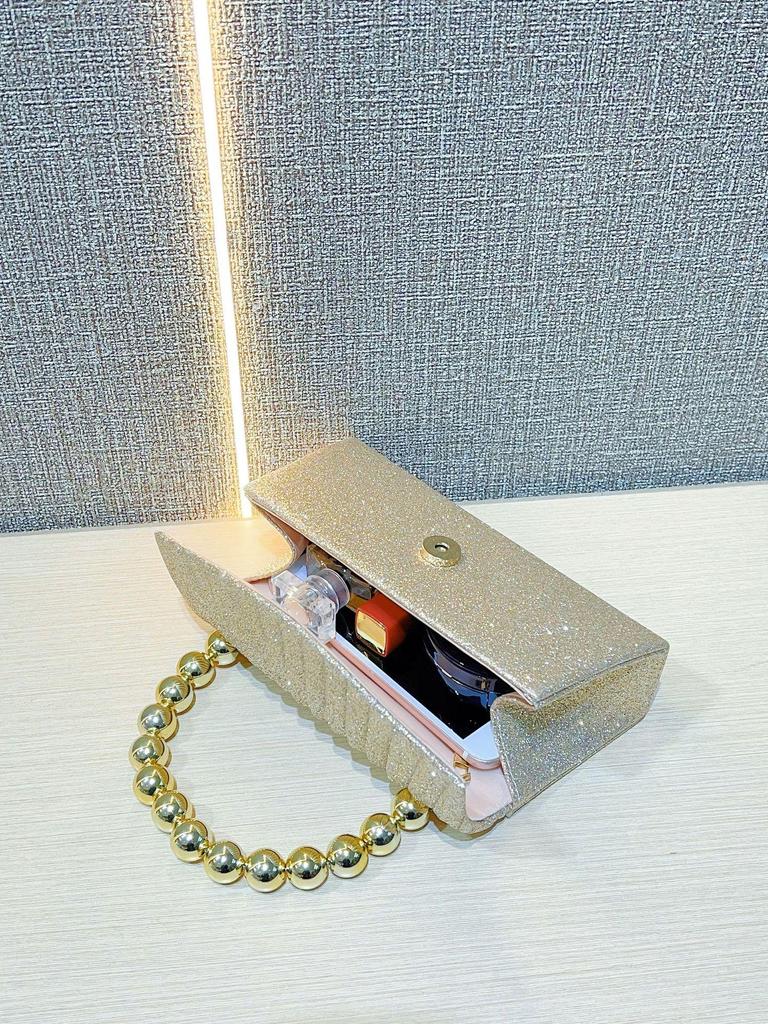 Sparkly Pleated Pearl Strand Clutch - Elegant Evening Bag