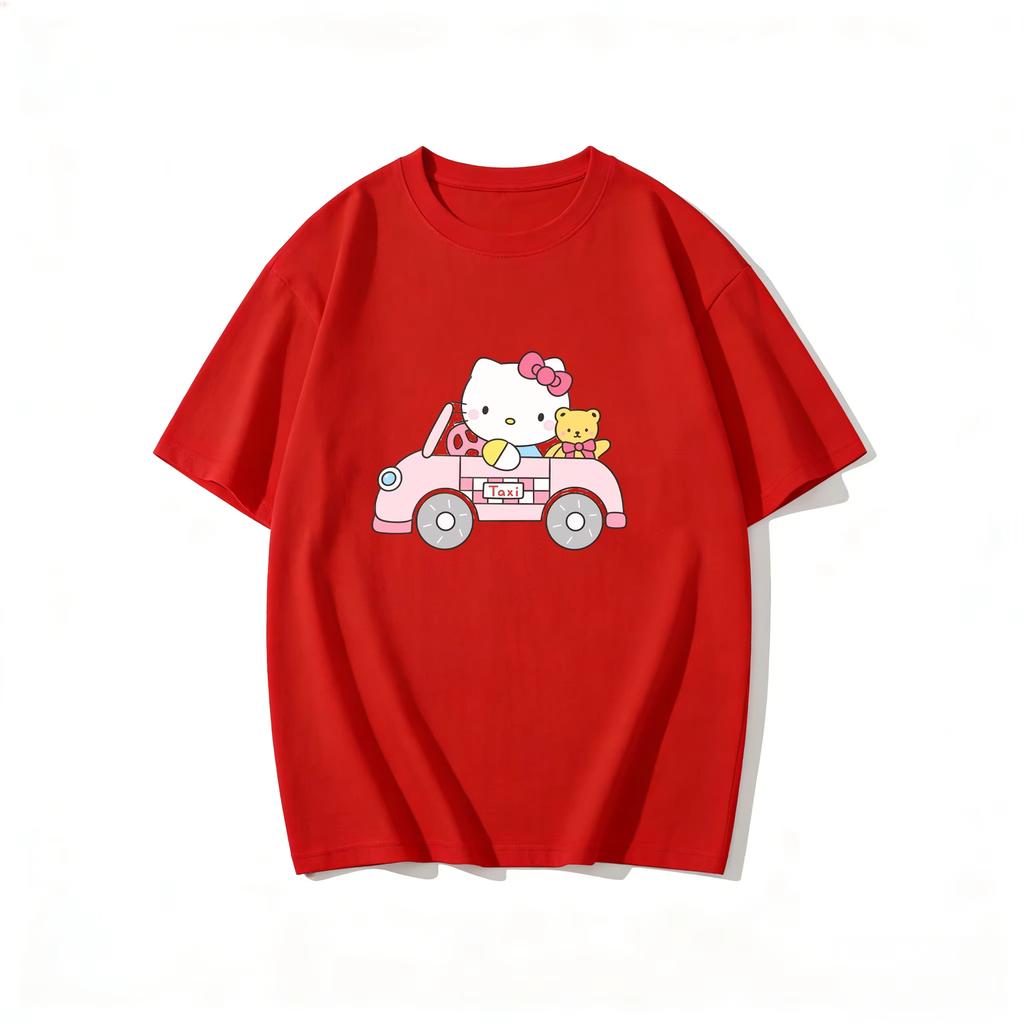 2026 new Summer HelloKitty Cute Graphic Tee Casual Short Sleeve Cotton Top for Women Girls Kawaii Cartoon Print Streetwear
