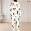 Women Plus Size White Halloween Printed Round Neck Long Sleeve Two Piece Set With Side Pockets