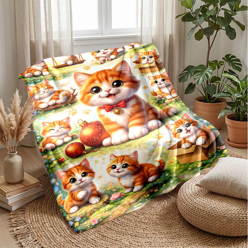 Playful Kittens Scene Theme blanket Lightweight Warm Flannel Blanket Decorative Throw Blanket for Home Decoration