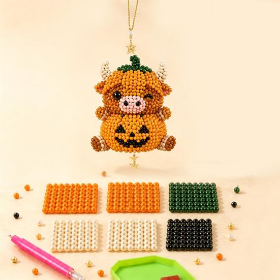 DIY Highland Cow Beading Kit Cute 3d Cow Bead Craft Pendant with Colorful Beads