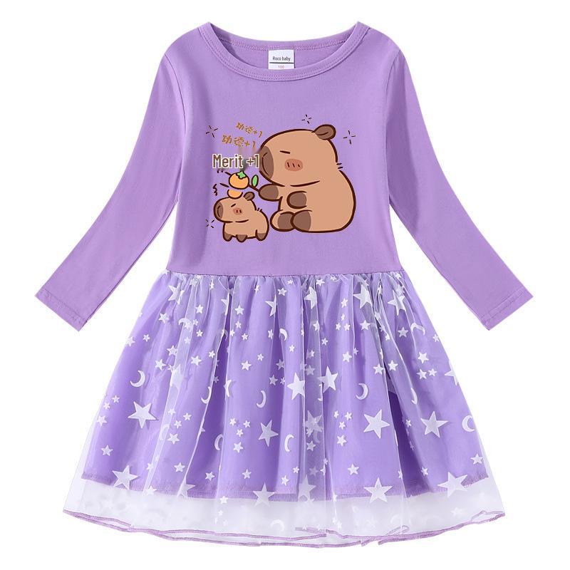 Kids' Korean Style Rainbow Sequin Princess Dress with Mesh Pleats - Short Sleeve for Summer, Long Sleeve for Spring/Autumn