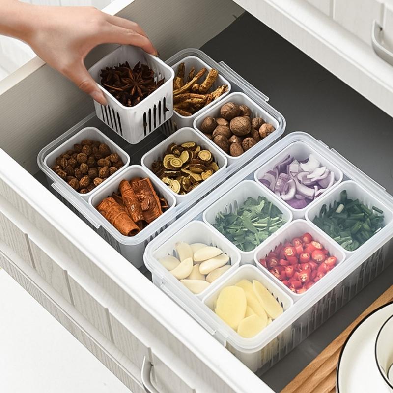 Compartment Refrigerator Storage Box with Lid Home Fridge Fresh-keeping Box