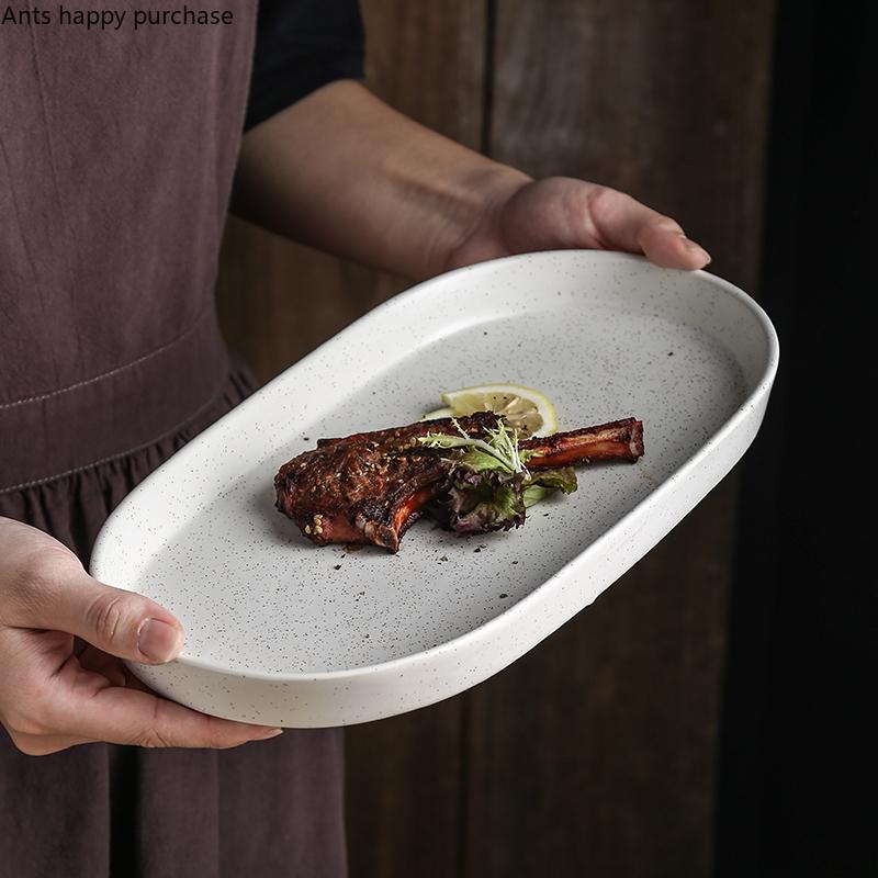 Ovaler Speiseteller im japanischen Stil, Retro-Restaurant-Dekoration, Geschirr, Keramik, Fischgericht, Heimgebrauch, Küchenbedarf, Speiseteller