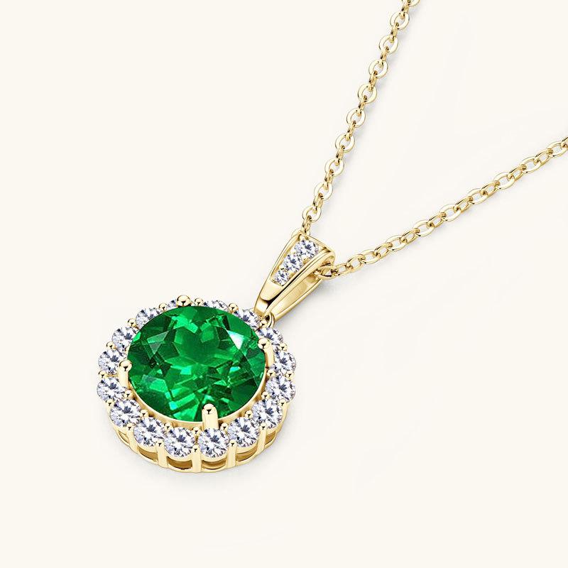 Silvere Glam Simple Round Emerald Necklace, Luxurious Pendant, S925 Sterling Silver Collarbone Chain