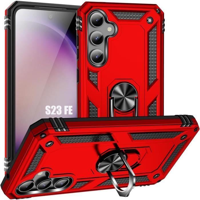Coque de protection - Samsung - Galaxy S23 FE - Rouge - Ultra Résistante - Support Métallique