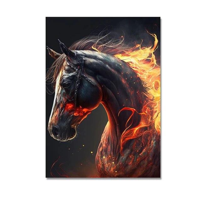 Abstract Running Horse with Fire Canvas Painting Modern Animal Pictures Poster and Prints Wall Art for Home Living Room No Frame