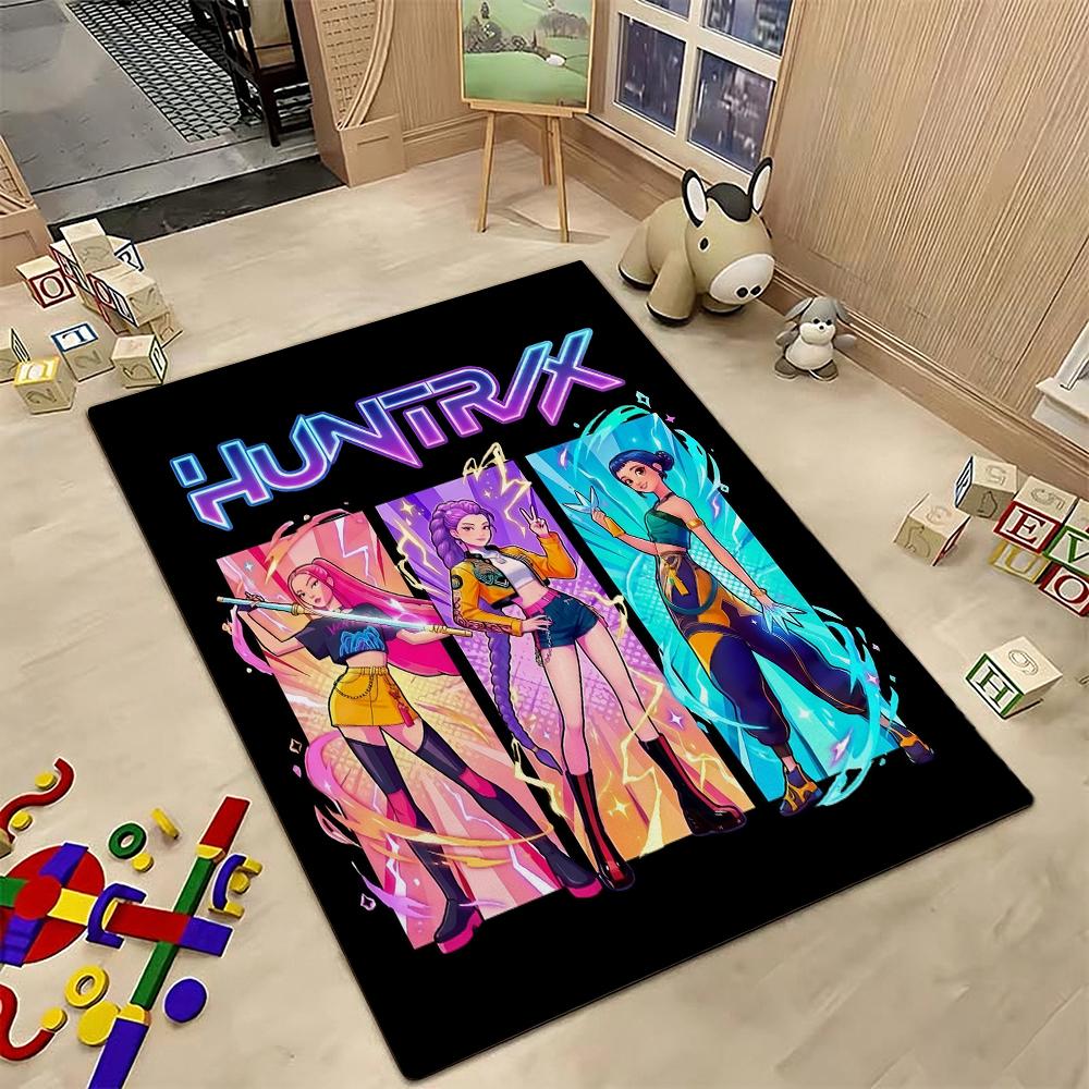 Kpop Demon Hunters Neon Stage Indoor Rug Nonslip Thick Carpet For Entryway Home Party Decor Valentine'S Day Gift