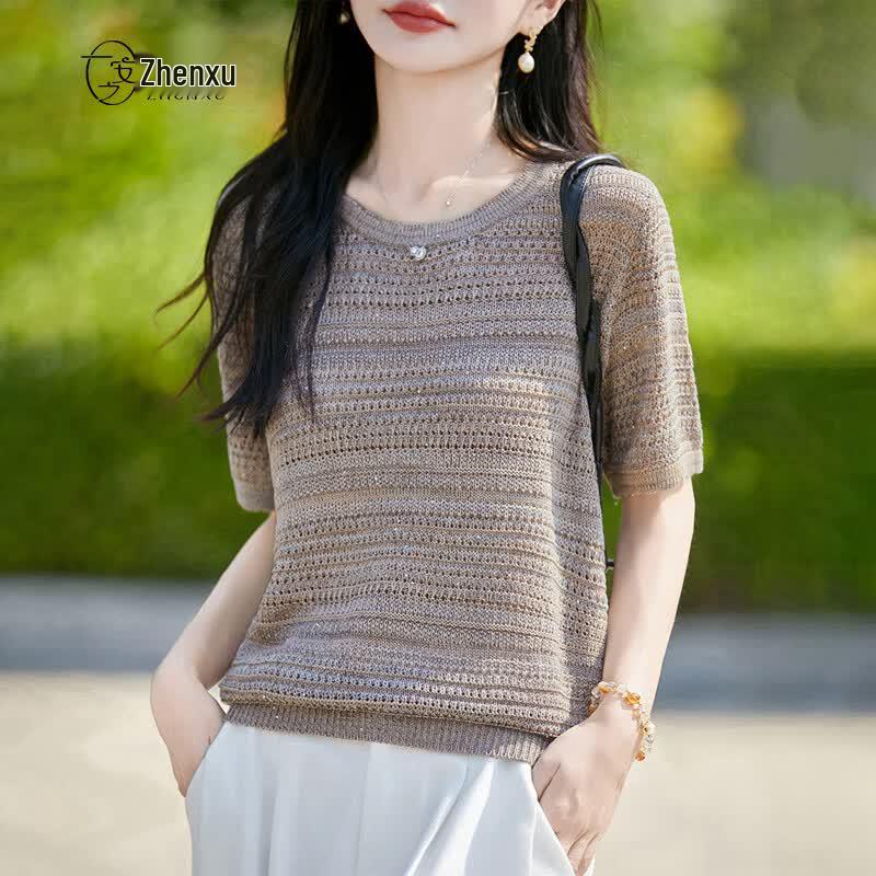 Zhenxu Women s Tencel Lyocell Sequin Knit T-shirt One Size
