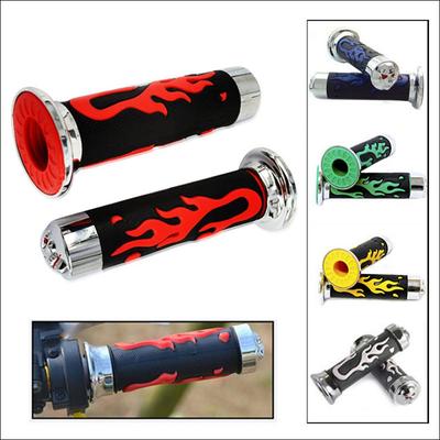 Set of 2 Red Flame Skull Motorcycle Handlebar Grips Rubber 78 Inch 22mm