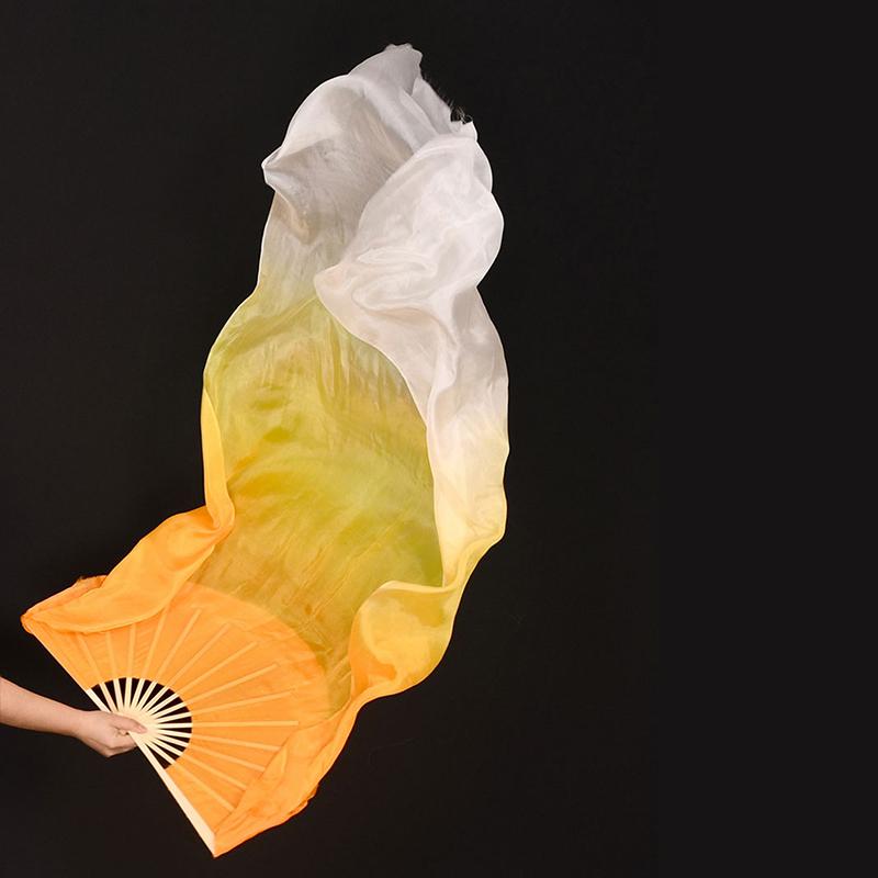 Gradient Silk Women Belly Dance Fan Practice Competition Props Stage Show Costume Accessory Hand Dye Flowy Extra Long 180Cm Fan