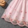 Kids Princess Dress Girls O Neck Wing Sleeve Bowknot Floral Print Embroidery Summer Sweet Birthday Party Clothing