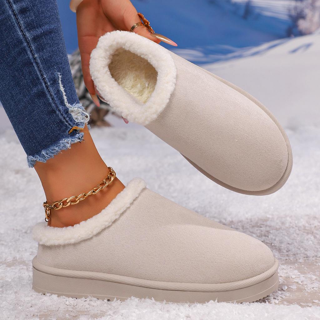 2025 New Autumn and Winter Foreign Trade Flat-bottomed Warm Slippers Fluffy Outer Wear Thick-soled Velvet Snow Boots Women