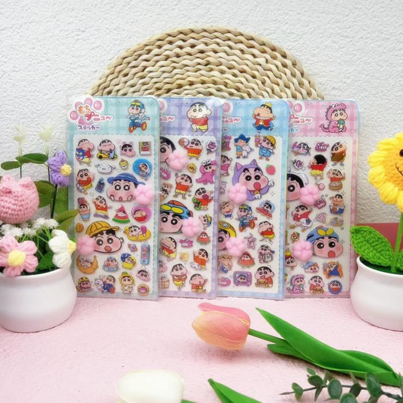 4pcsChiikawa & Crayon Shin-chan 3D Puffy Butt Stress Relief Stickers, Cartoon Decals for Kids Scrapbook Journal DIY Crafts