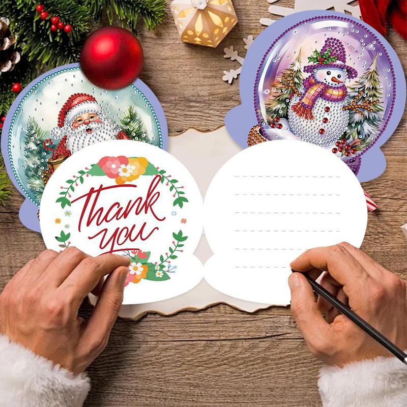 5d Rhinestone Art Christmas Cards Crystal Ball Thank You Cards Art Craft 8x Rhinestone Painting Art Cards Round Drill Greeting