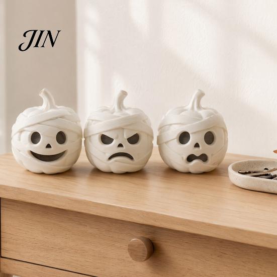 Small Halloween Tabletop Accents 3D Printed Mummy Pumpkin Skull Figurine for Decorations, Creative Holiday Home Decor with Funny Expressions