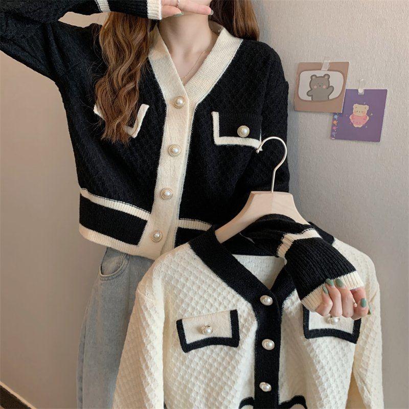 Autumn New Style French Retro Trendy Cardigan Jacket Women's V-neck Temperament High-end Knitted Sweater