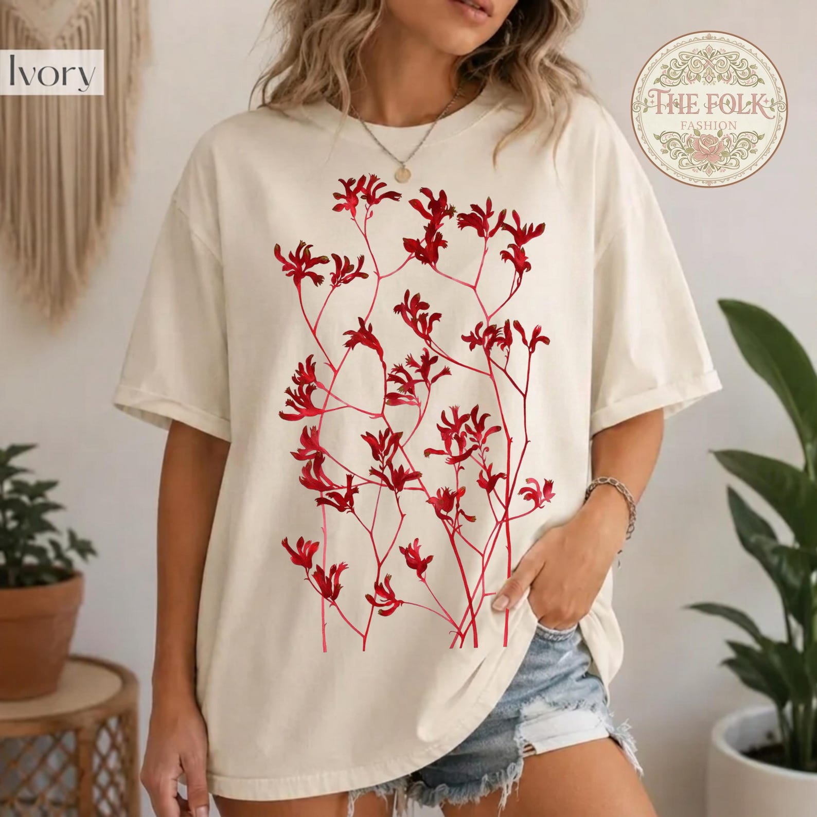 Cottagecore Botanical Shirt, Vintage Red Wildflower Tee, Floral Graphic T-shirt, Flower Summer Tee, Garden Lover Gift, Casual Floral Tee 4XL