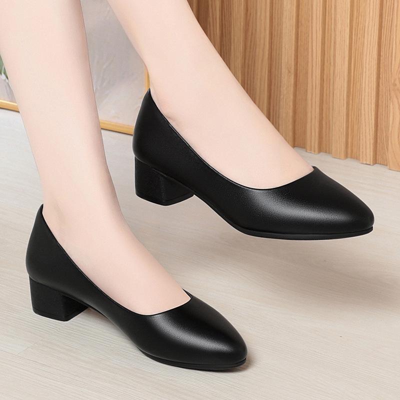 Jiuzhan thick heel soft sole work shoes women's black tooling women's shoes professional work commuter women's leather shoes large size single shoes