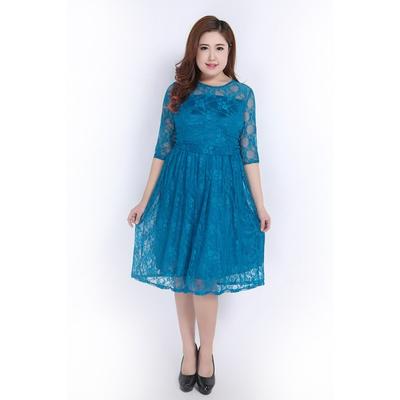 Plus-size Women's Elegant Evening Dress Mid-sleeved Dress Lace Dress