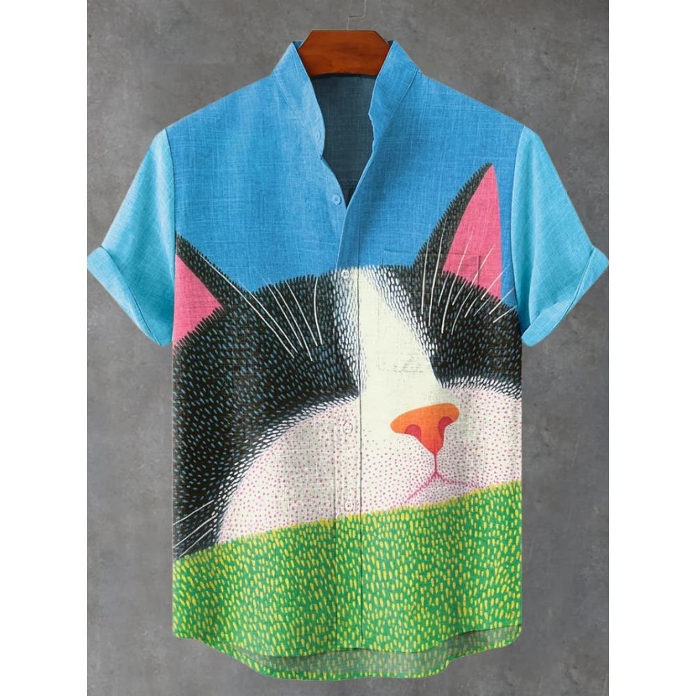 Hawaiian Men’s Short-Sleeve Shirt Casual Puppy 3D Print Rainbow Summer Trend Top