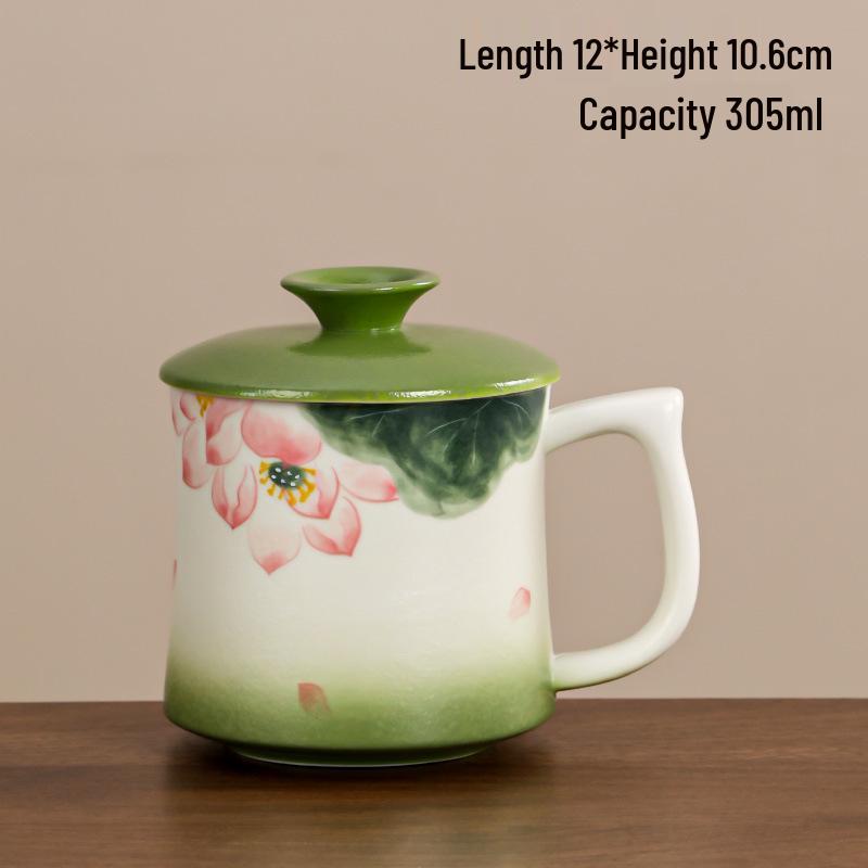 Father's Day Ceramic Hand-Painted Tea Cup with Lid - Elegant Chinese Style Office Mug In Gift Box