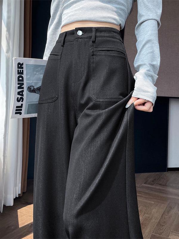 Women's Denim Slim-Fit Wide-Leg Jeans - Blue, Autumn/Winter, Loose, Slimming, Petite Drapey Straight-Leg Casual Pants