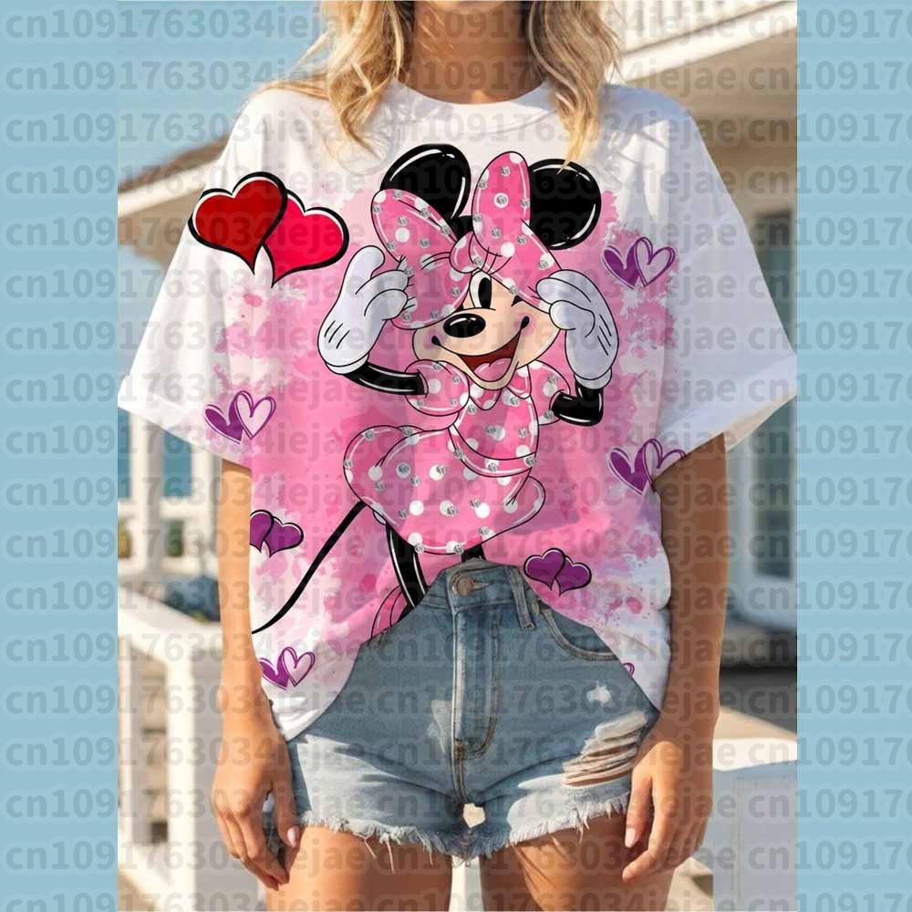 2026 Summer Oversized T-Shirt Women Short Sleeve T Shirts Woman Loose Clothing Mickey Mouse Print Female Tops O-Neck Tops