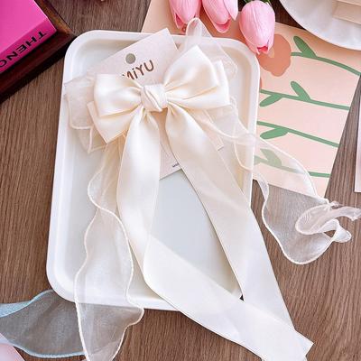 Elegant Bow Ribbon Hair Clips Solid Color Bow Spring Clips For Women Girls Exquisite Large Hairpins Temperament Hair Accessories
