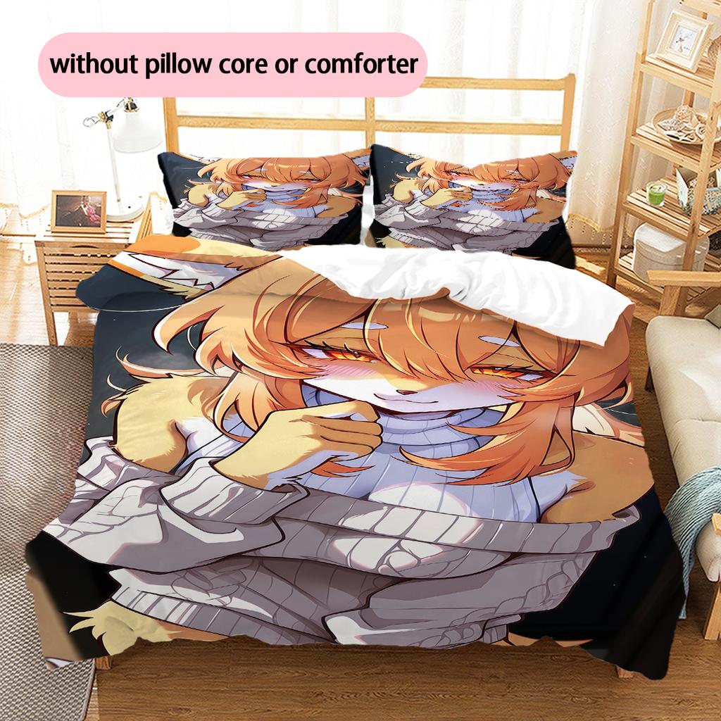 Anime Pattern Bedding Quilt Set Quilt Cover Pillowcase Home Decoration Birthday Gift (1 * Duvet Cover + 2 * Pillowcase, Without Core)