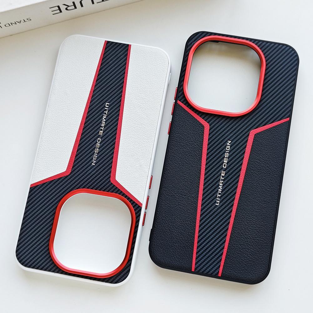 Red Spliced Carbon Fiber Leather Phone Case For IQOO 15 Ultra 13 Iqoo Z11 Turbo Z10 Turbo Pro + Lens Heightening Protects Cover