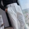 Men's Slim High-Waisted Business Trousers - Solid Color Straight Fit
