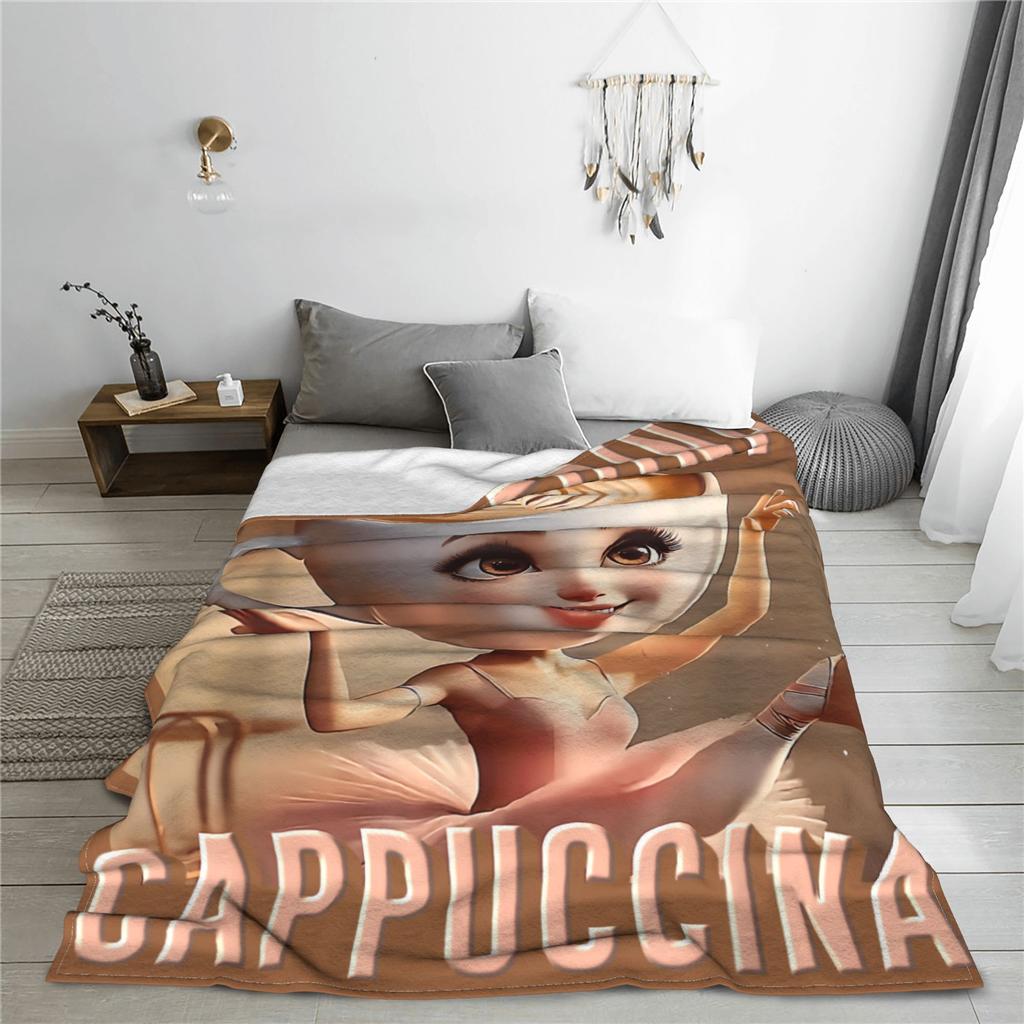 Ballerina Cappuccina AI Generate Character Italian Brainrot Warm Soft Blanket Plush Throw Blanket Couch Chair Flannel Bed Cover