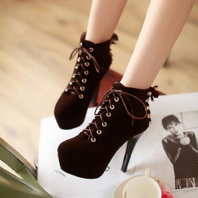 Fashion 2024 Winter New Round Toe 12cm High Heels Corss Strap Waterproof Suede Leather Fashion Women's Boots Thin Heels Shoes Woman
