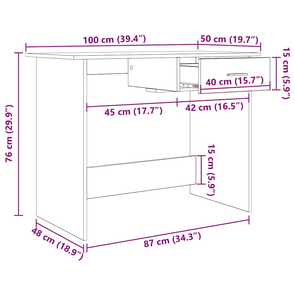 Desk with Storage Black Oak Effect 100 x 50 x 76 cm