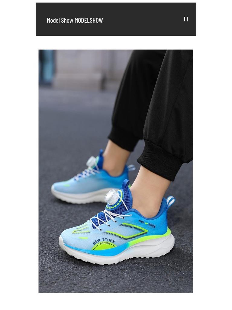Boys' No-Tie Breathable Mesh Running Shoes, Non-Slip Spin Buckle, Fashionable Spring/Autumn Sports Shoes for Medium and Large Kids