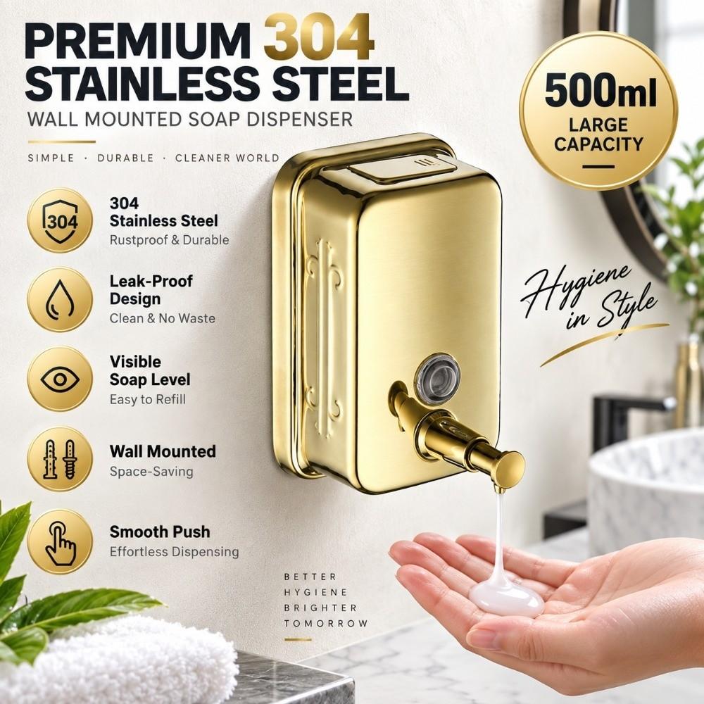 Stainless Steel Soap Dispenser Gold Liquid Soap Dispenser Manual Soap Dispenser Space Saving