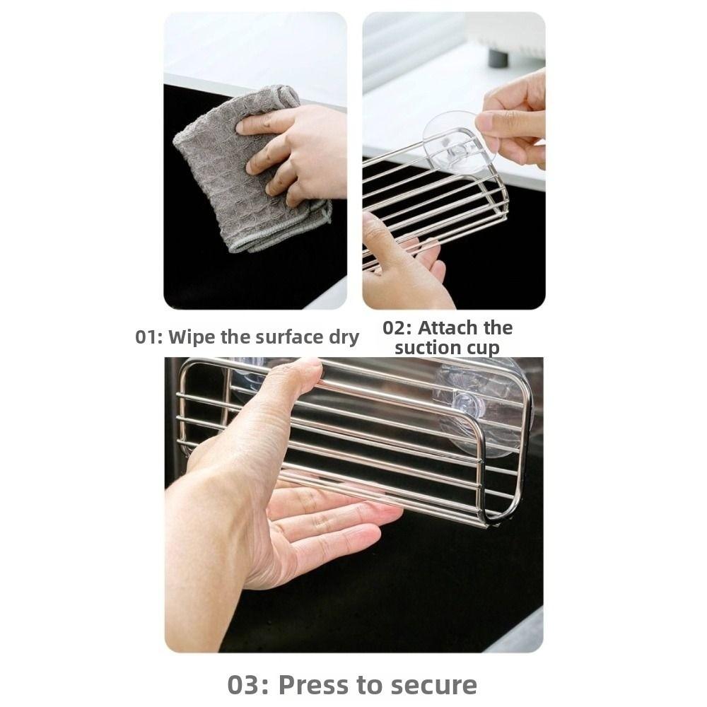 Stainless Steel Sink Storage Holder Suction Cup Dishcloth Stand Sponge Drain Rack Bathroom