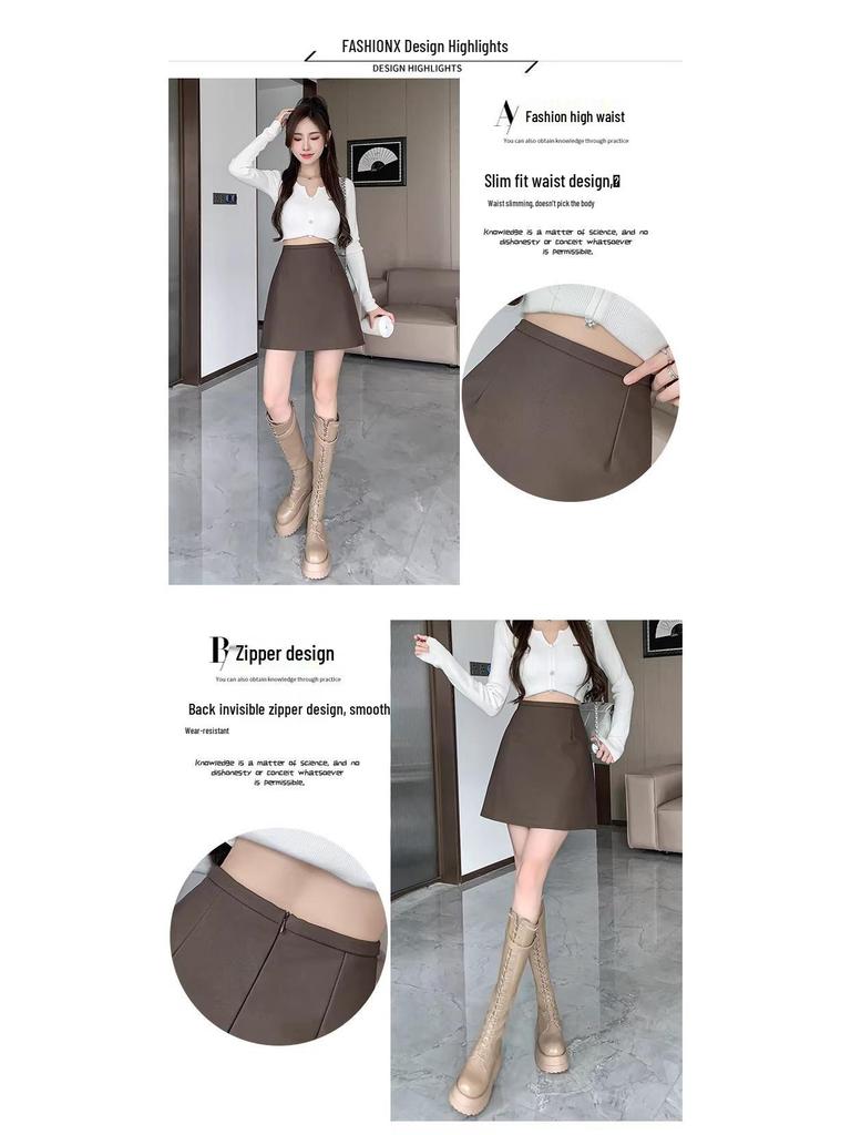 High Waist PU Leather A-Line Midi Skirt - Autumn/Winter Collection, Anti-Exposure, Slimming, Frosted Matte Finish with Zipper